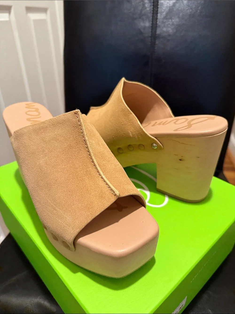 Sam Edelman Womens Tan Suede Platform Mule Heels New 8.5